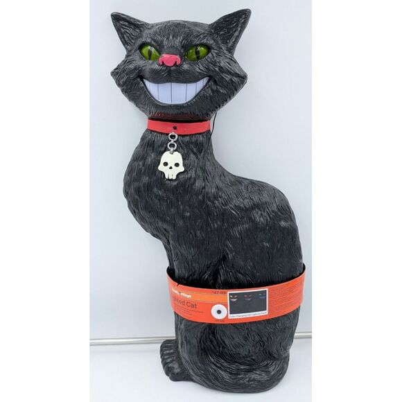 Spooky Village Blow‎ Mold Lighted Black Cat Color Changing Face Haunt Sounds VID - Picture 1 of 15